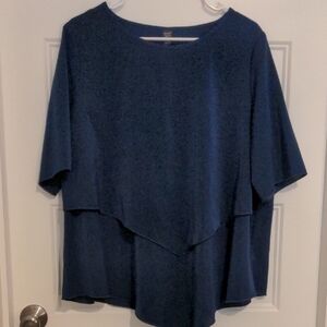 Emery Rose Plus Size Navy Blue Split-Layer Asymmetrical Hem Blouse - 1XL